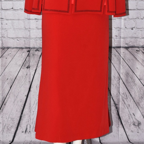 3pc Lourdes Chavez Haute Couture Red Silk Skirt Designer Suit Size S/M NEW!!! - Picture 13 of 15